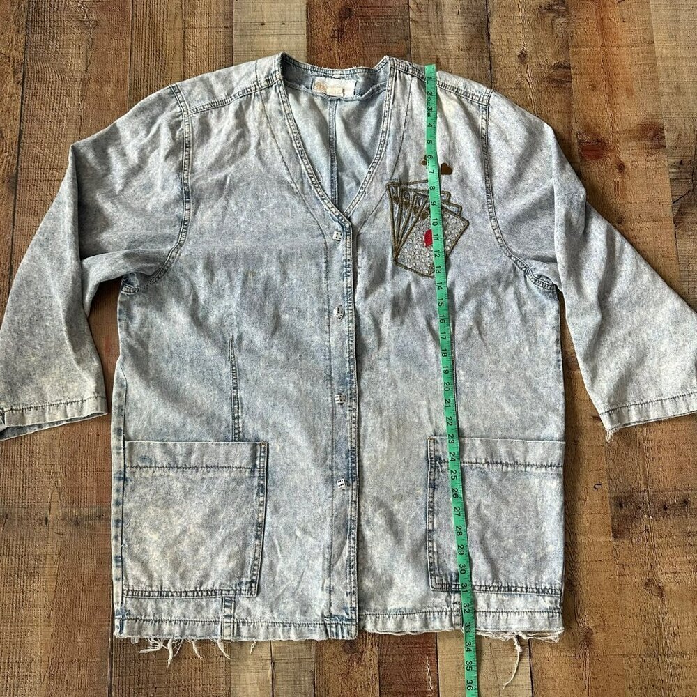 Vintage Denim Button Front Top With Playing Card Embroidery & Dice Button Detail - Picture 8 of 13